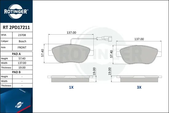 Bremsbelagsatz, Scheibenbremse ROTINGER RT 2PD17211 Bild Bremsbelagsatz, Scheibenbremse ROTINGER RT 2PD17211