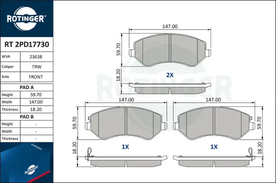 Bremsbelagsatz, Scheibenbremse ROTINGER RT 2PD17730 Bild Bremsbelagsatz, Scheibenbremse ROTINGER RT 2PD17730