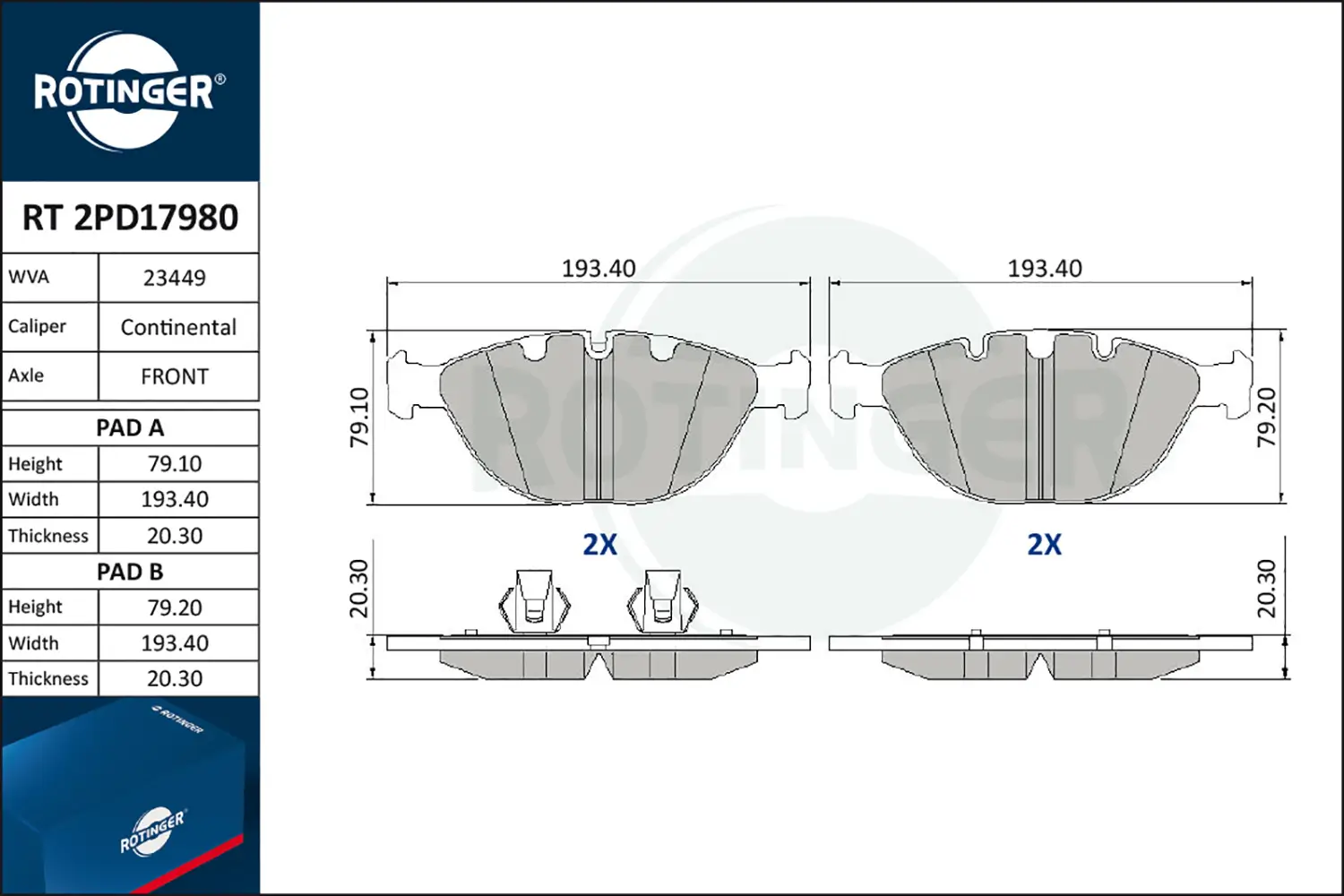 Bremsbelagsatz, Scheibenbremse Vorderachse ROTINGER RT 2PD17980
