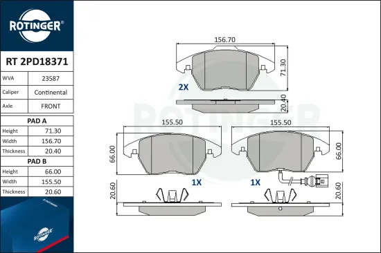 Bremsbelagsatz, Scheibenbremse ROTINGER RT 2PD18371 Bild Bremsbelagsatz, Scheibenbremse ROTINGER RT 2PD18371