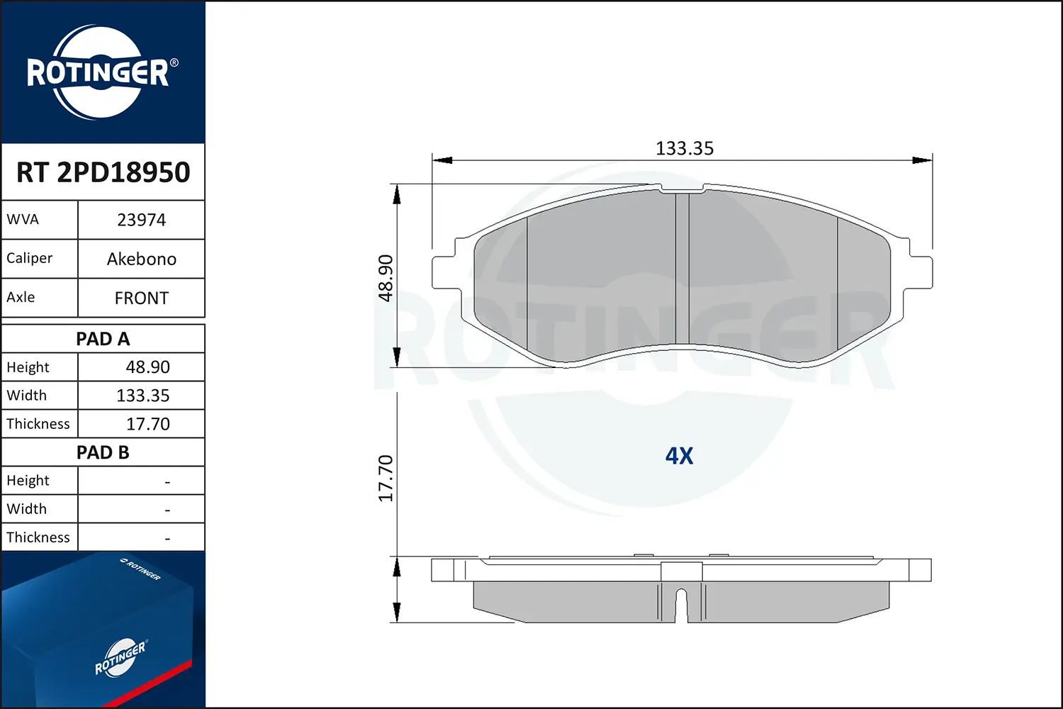 Bremsbelagsatz, Scheibenbremse ROTINGER RT 2PD18950