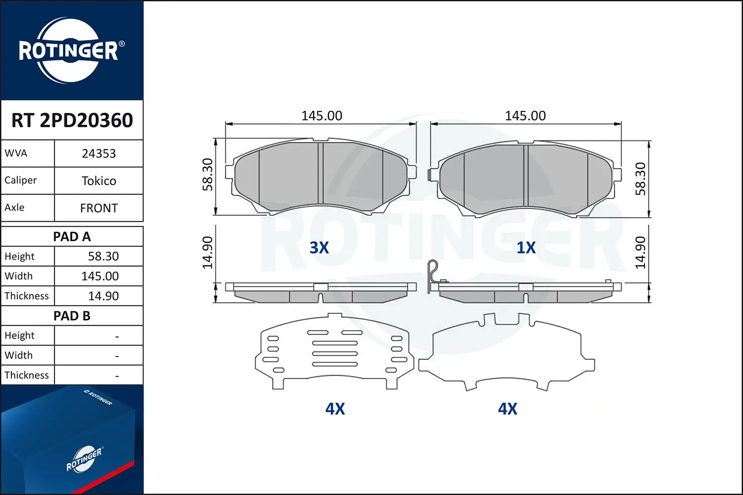 Bremsbelagsatz, Scheibenbremse ROTINGER RT 2PD20360