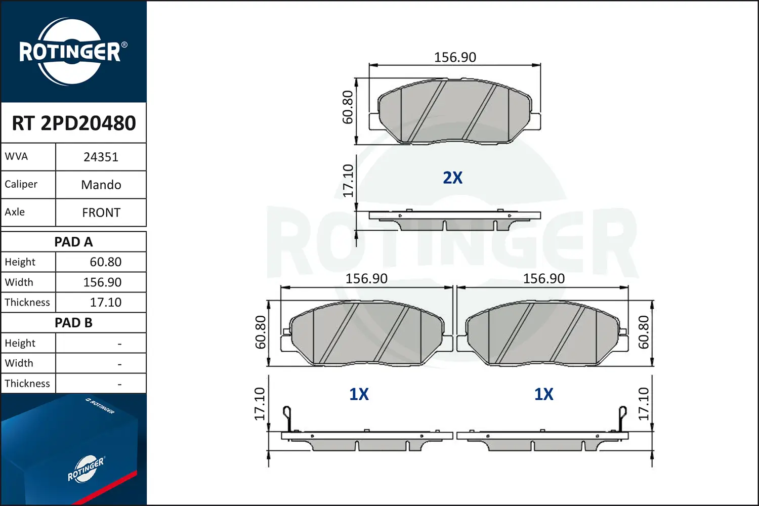 Bremsbelagsatz, Scheibenbremse ROTINGER RT 2PD20480