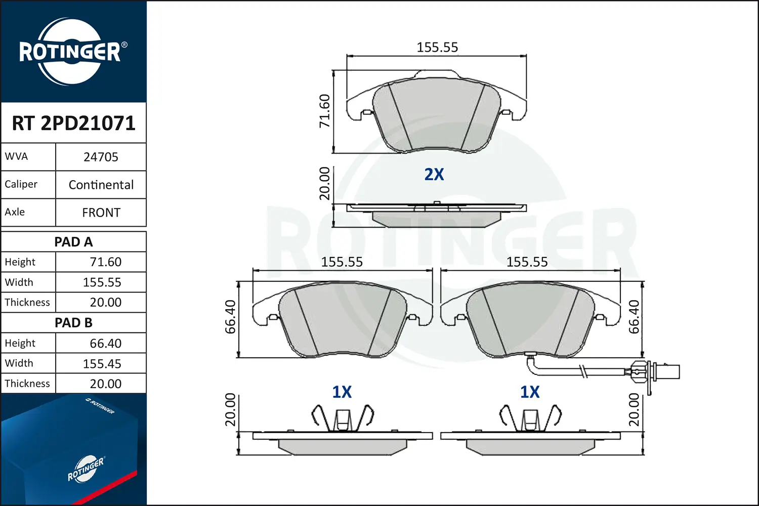 Bremsbelagsatz, Scheibenbremse ROTINGER RT 2PD21071