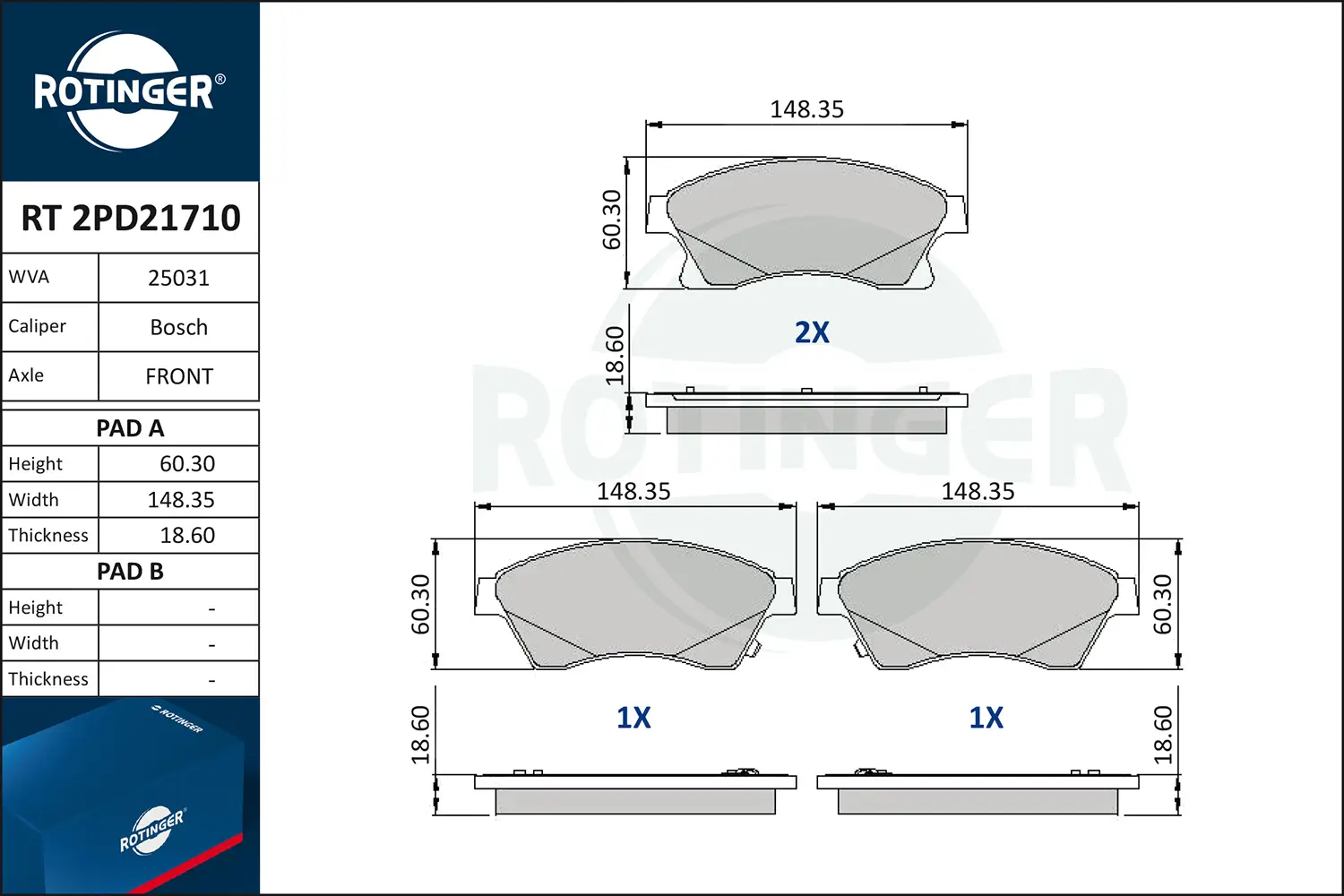Bremsbelagsatz, Scheibenbremse ROTINGER RT 2PD21710