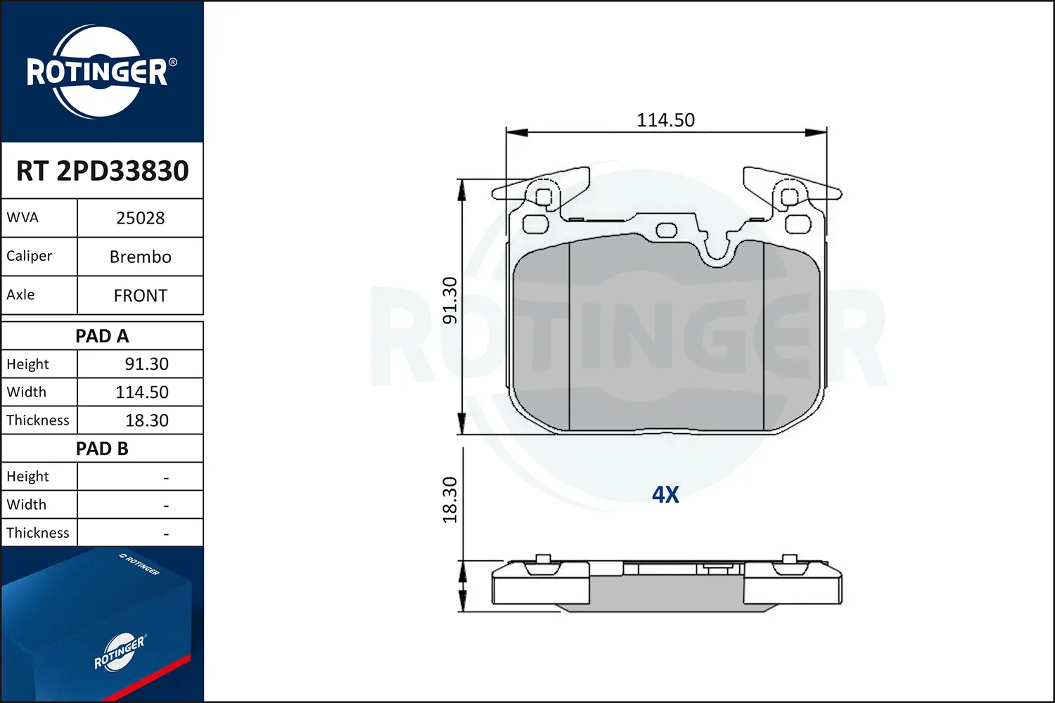 Bremsbelagsatz, Scheibenbremse ROTINGER RT 2PD33830