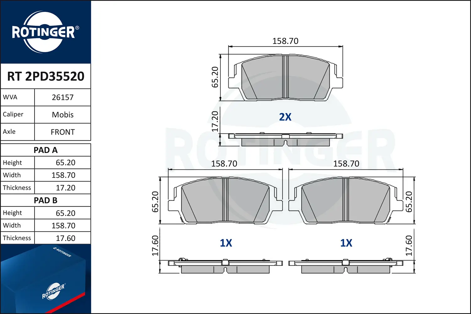 Bremsbelagsatz, Scheibenbremse Vorderachse ROTINGER RT 2PD35520