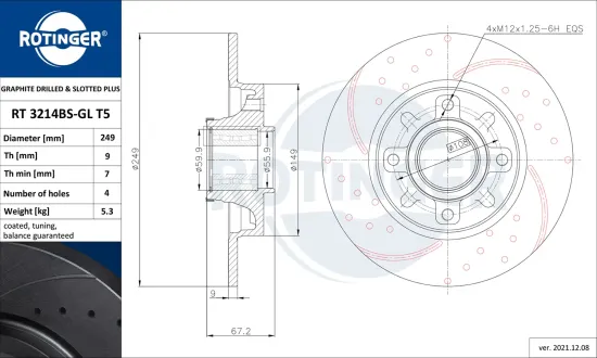 Bremsscheibe Hinterachse ROTINGER RT 3214BS-GL T5 Bild Bremsscheibe Hinterachse ROTINGER RT 3214BS-GL T5