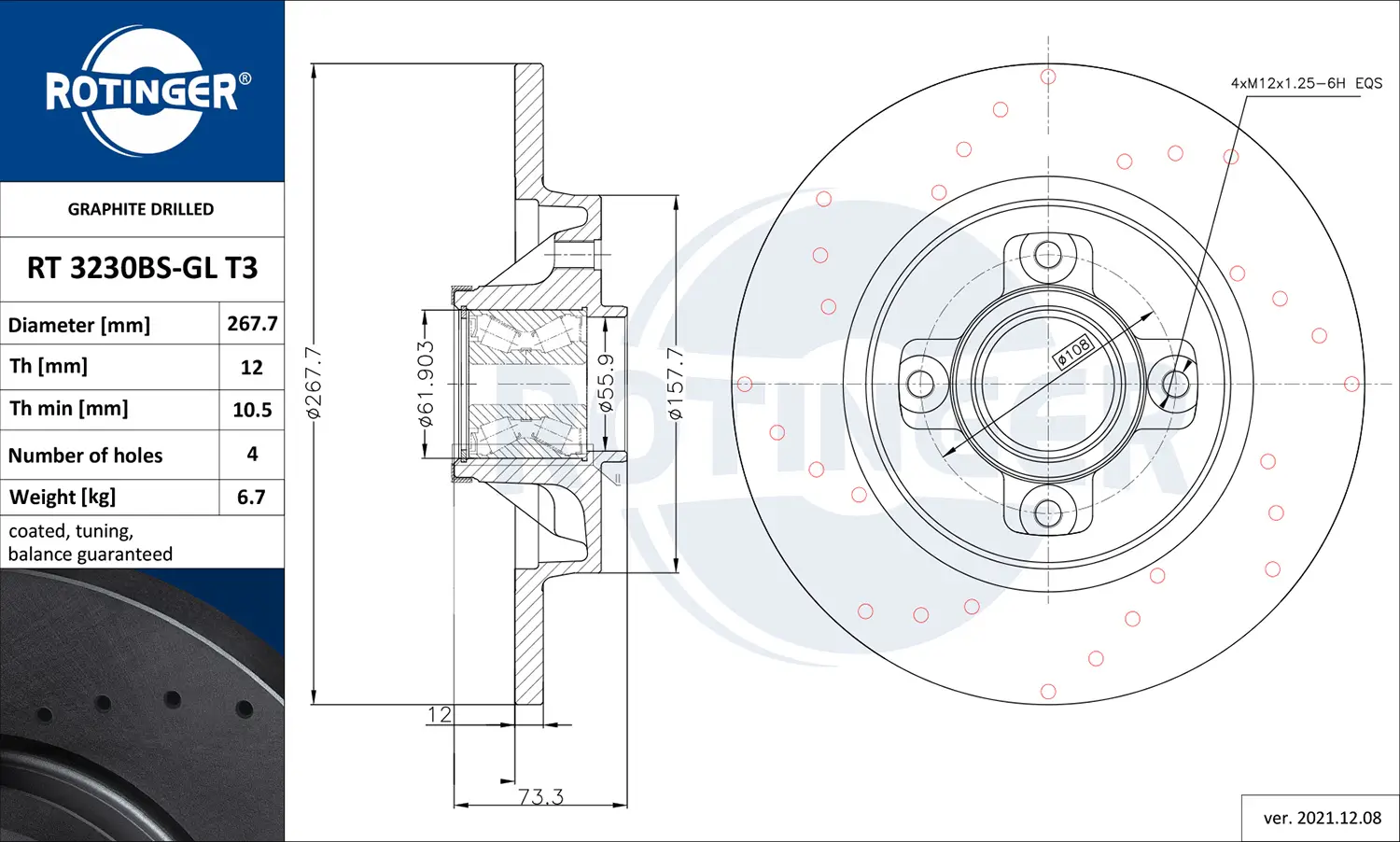 Bremsscheibe Hinterachse ROTINGER RT 3230BS-GL T3