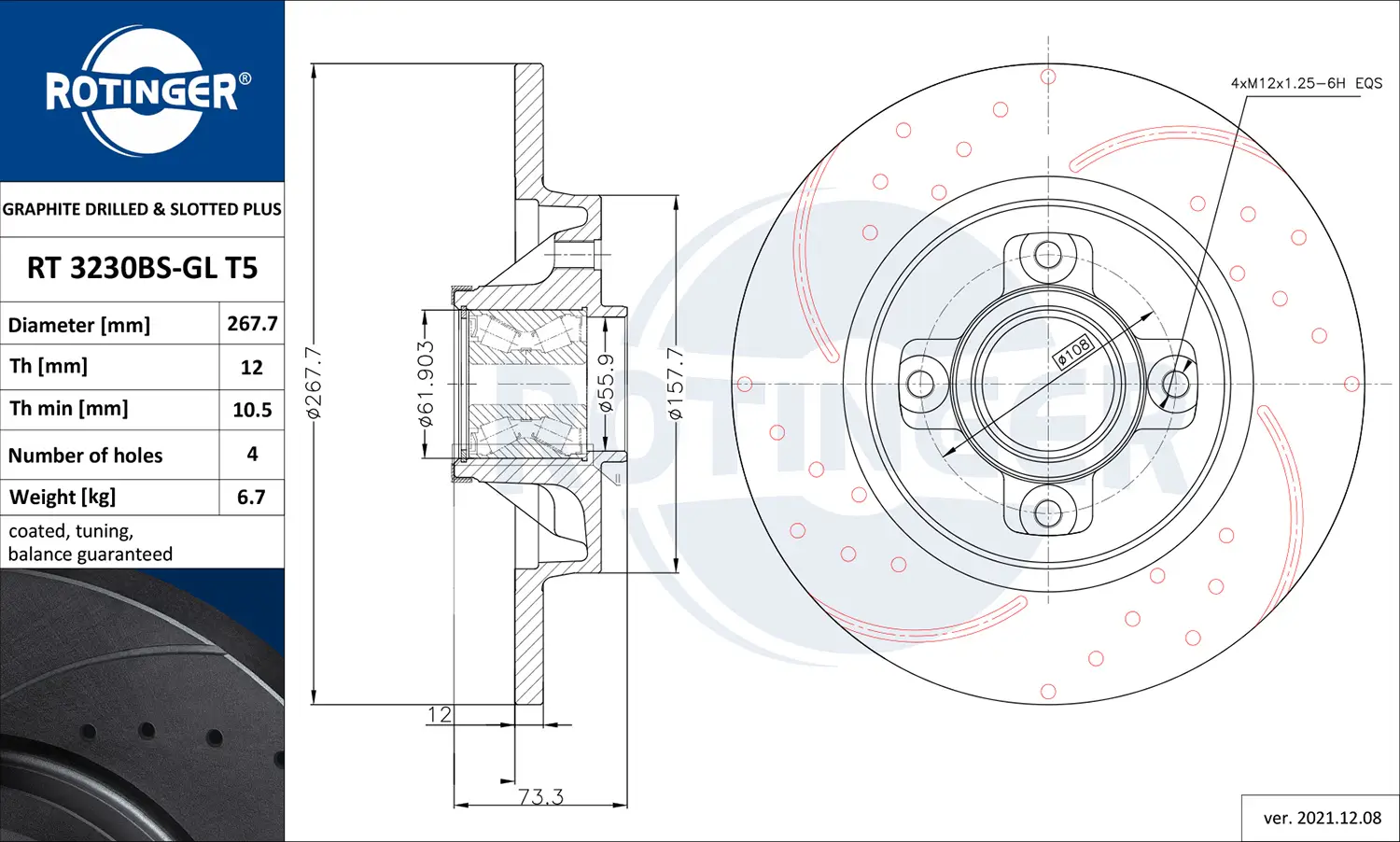 Bremsscheibe Hinterachse ROTINGER RT 3230BS-GL T5