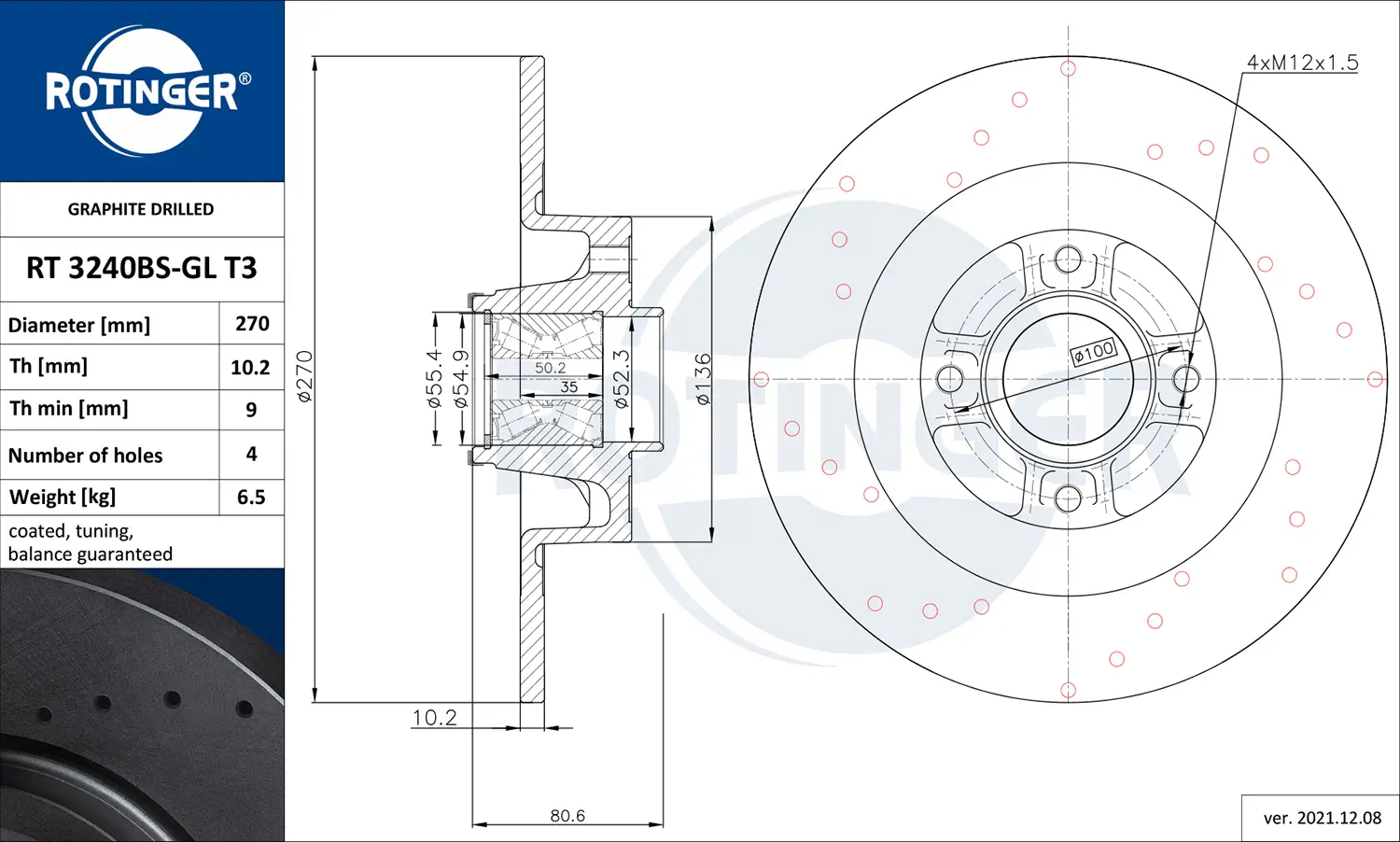 Bremsscheibe Hinterachse ROTINGER RT 3240BS-GL T3