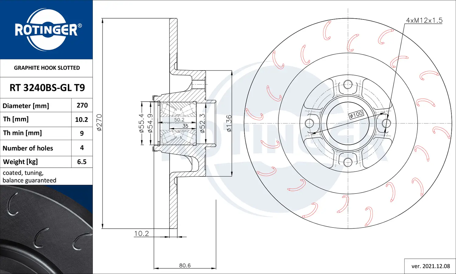 Bremsscheibe Hinterachse ROTINGER RT 3240BS-GL T9
