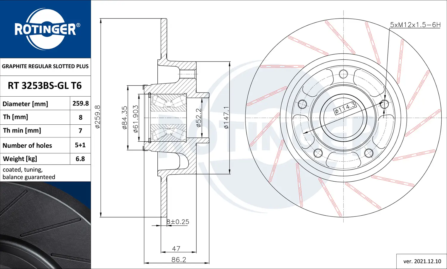 Bremsscheibe Hinterachse ROTINGER RT 3253BS-GL T6