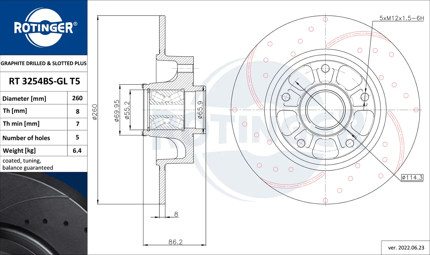 Bremsscheibe Hinterachse ROTINGER RT 3254BS-GL T5