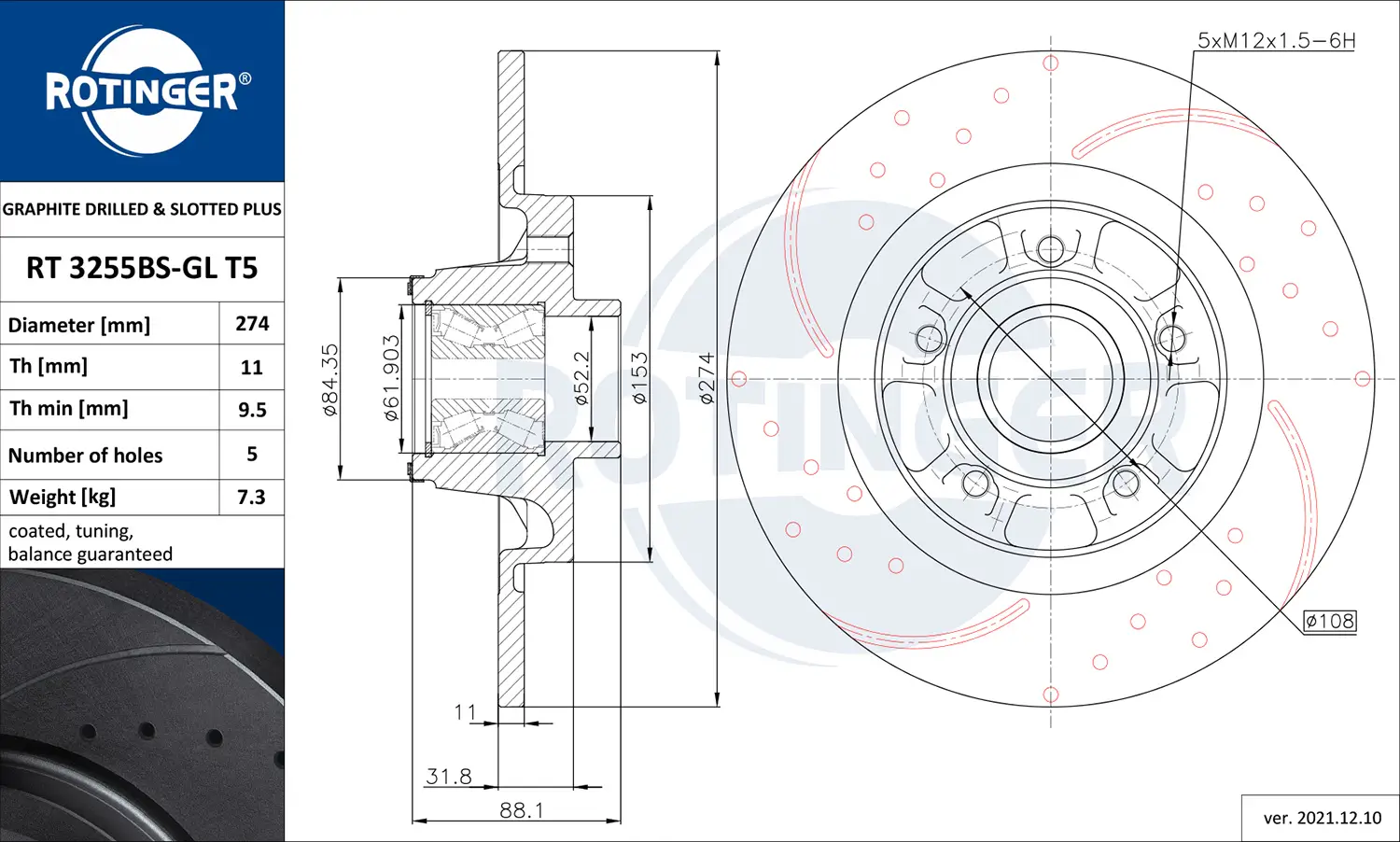 Bremsscheibe Hinterachse ROTINGER RT 3255BS-GL T5