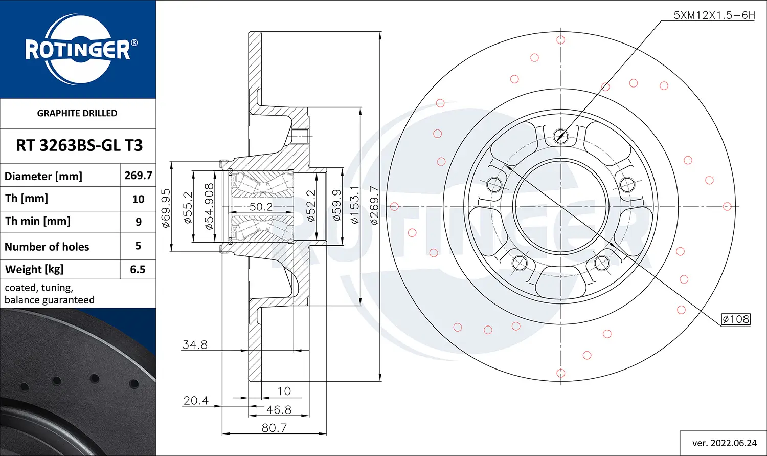 Bremsscheibe Hinterachse ROTINGER RT 3263BS-GL T3