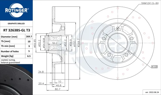 Bremsscheibe Hinterachse ROTINGER RT 3263BS-GL T3 Bild Bremsscheibe Hinterachse ROTINGER RT 3263BS-GL T3