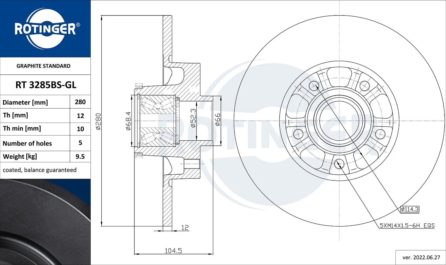 Bremsscheibe Hinterachse ROTINGER RT 3285BS-GL