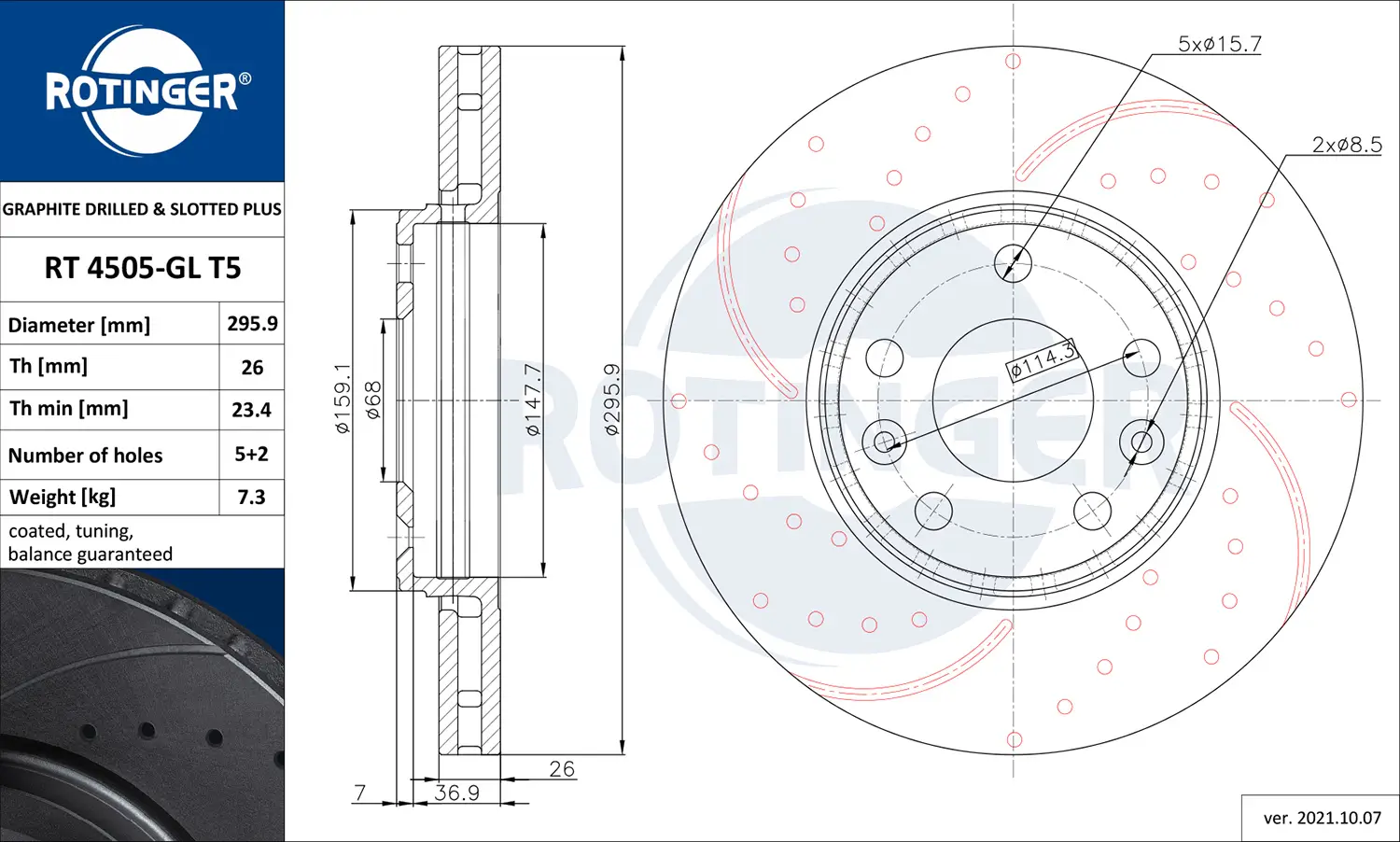 Bremsscheibe Vorderachse ROTINGER RT 4505-GL T5