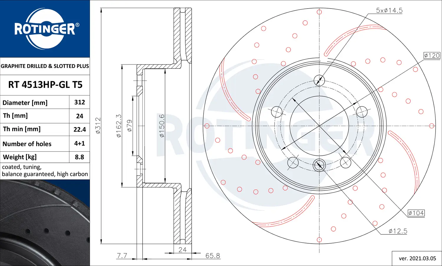 Bremsscheibe Vorderachse ROTINGER RT 4513HP-GL T5
