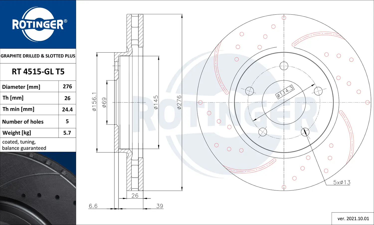 Bremsscheibe Vorderachse ROTINGER RT 4515-GL T5