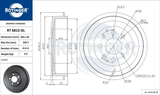 Bremstrommel Hinterachse ROTINGER RT 6812-GL Bild Bremstrommel Hinterachse ROTINGER RT 6812-GL