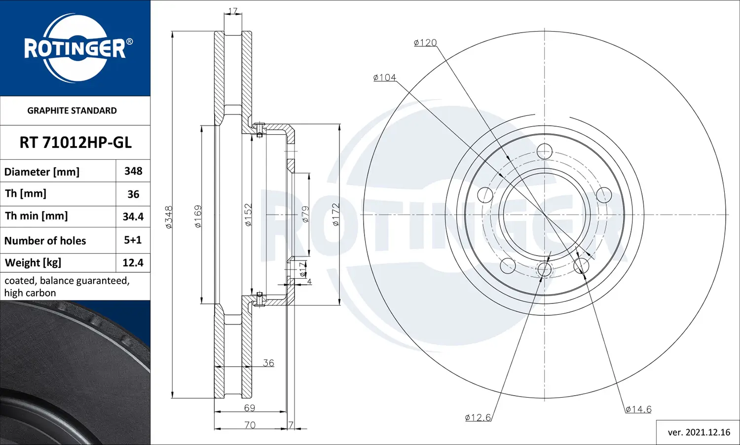 Bremsscheibe Vorderachse ROTINGER RT 71012HP-GL