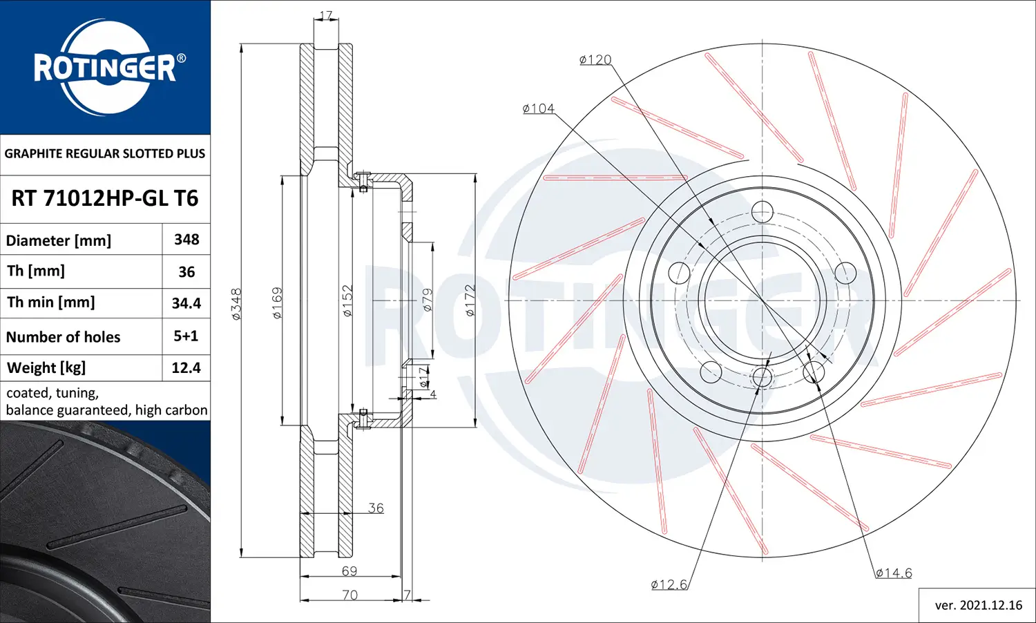 Bremsscheibe Vorderachse ROTINGER RT 71012HP-GL T6