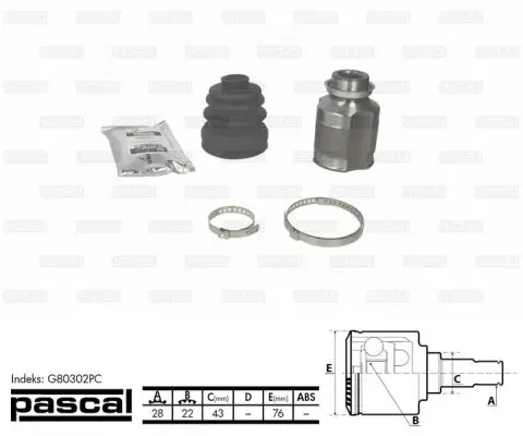 Gelenksatz, Antriebswelle Vorderachse rechts getriebeseitig PASCAL G80302PC Bild Gelenksatz, Antriebswelle Vorderachse rechts getriebeseitig PASCAL G80302PC