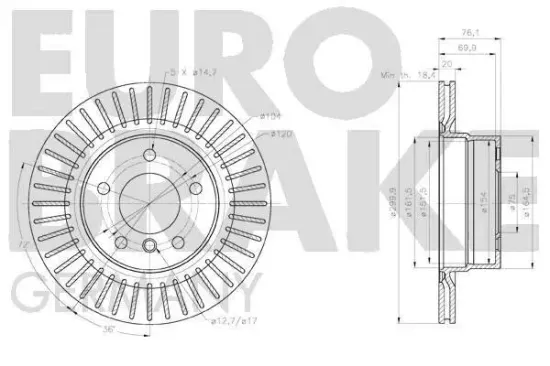Bremsscheibe Hinterachse EUROBRAKE 58152015114 Bild Bremsscheibe Hinterachse EUROBRAKE 58152015114