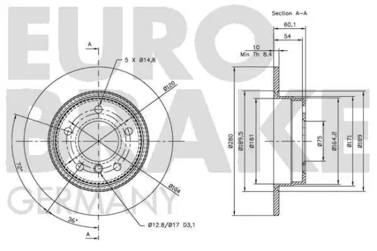 Bremsscheibe Hinterachse EUROBRAKE 5815201525 Bild Bremsscheibe Hinterachse EUROBRAKE 5815201525