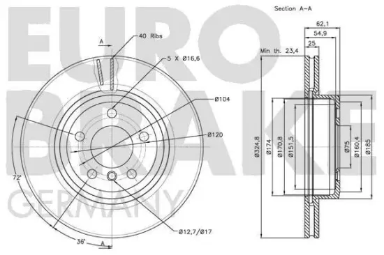 Bremsscheibe Vorderachse EUROBRAKE 5815201564 Bild Bremsscheibe Vorderachse EUROBRAKE 5815201564