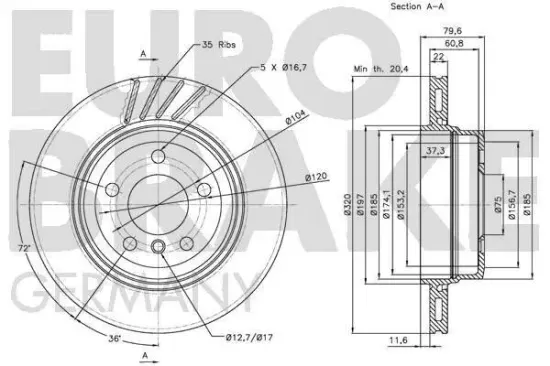 Bremsscheibe Hinterachse EUROBRAKE 5815201565 Bild Bremsscheibe Hinterachse EUROBRAKE 5815201565