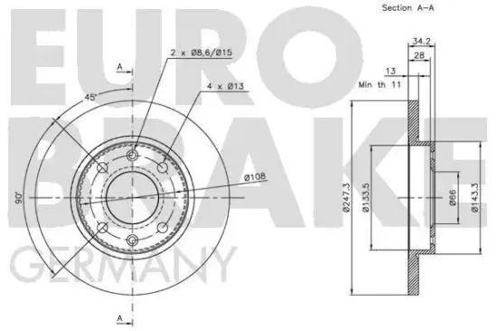 Bremsscheibe Vorderachse EUROBRAKE 5815201926 Bild Bremsscheibe Vorderachse EUROBRAKE 5815201926