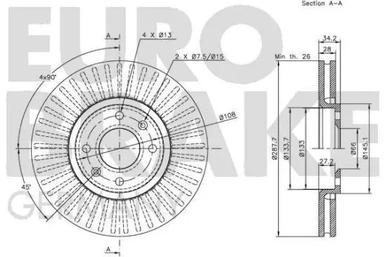 Bremsscheibe Vorderachse EUROBRAKE 5815201928 Bild Bremsscheibe Vorderachse EUROBRAKE 5815201928