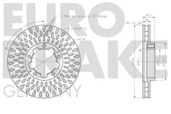 Bremsscheibe Vorderachse EUROBRAKE 5815202286 Bild Bremsscheibe Vorderachse EUROBRAKE 5815202286