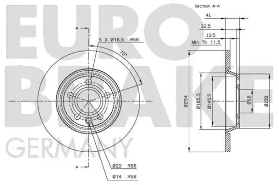 Bremsscheibe Hinterachse EUROBRAKE 5815202552 Bild Bremsscheibe Hinterachse EUROBRAKE 5815202552