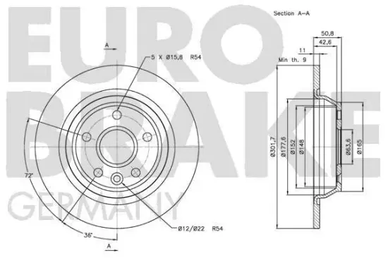 Bremsscheibe Hinterachse EUROBRAKE 5815202571 Bild Bremsscheibe Hinterachse EUROBRAKE 5815202571