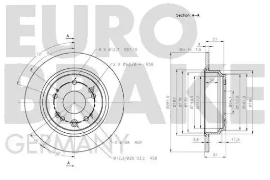 Bremsscheibe Hinterachse EUROBRAKE 5815202645 Bild Bremsscheibe Hinterachse EUROBRAKE 5815202645