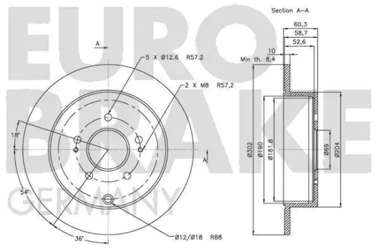 Bremsscheibe Hinterachse EUROBRAKE 5815203047 Bild Bremsscheibe Hinterachse EUROBRAKE 5815203047
