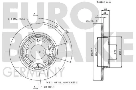 Bremsscheibe Hinterachse EUROBRAKE 5815203246 Bild Bremsscheibe Hinterachse EUROBRAKE 5815203246
