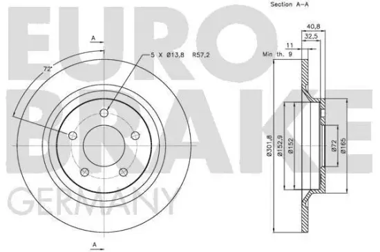 Bremsscheibe Hinterachse EUROBRAKE 5815203261 Bild Bremsscheibe Hinterachse EUROBRAKE 5815203261