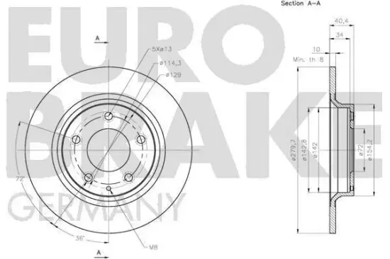 Bremsscheibe Hinterachse EUROBRAKE 5815203269 Bild Bremsscheibe Hinterachse EUROBRAKE 5815203269