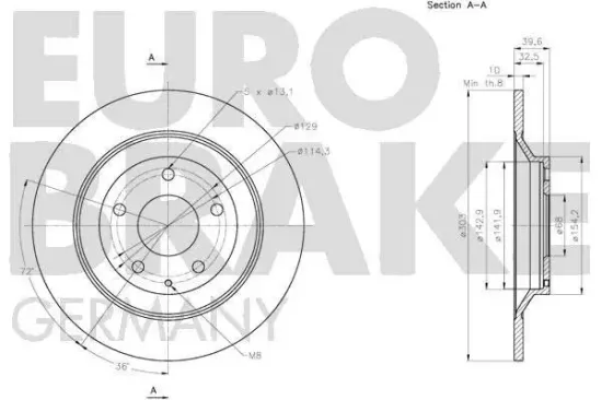 Bremsscheibe Hinterachse EUROBRAKE 5815203279 Bild Bremsscheibe Hinterachse EUROBRAKE 5815203279
