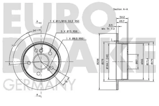 Bremsscheibe Hinterachse EUROBRAKE 5815203307 Bild Bremsscheibe Hinterachse EUROBRAKE 5815203307