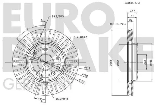Bremsscheibe Vorderachse EUROBRAKE 5815203332 Bild Bremsscheibe Vorderachse EUROBRAKE 5815203332