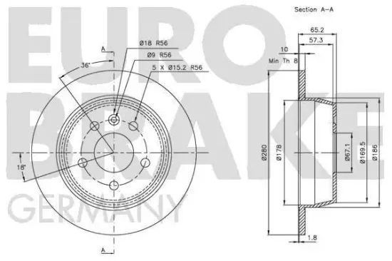 Bremsscheibe Hinterachse EUROBRAKE 5815203333 Bild Bremsscheibe Hinterachse EUROBRAKE 5815203333