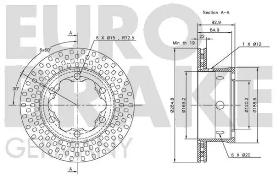 Bremsscheibe Hinterachse EUROBRAKE 5815203344 Bild Bremsscheibe Hinterachse EUROBRAKE 5815203344