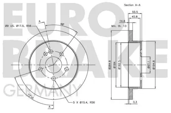 Bremsscheibe Hinterachse EUROBRAKE 5815203354 Bild Bremsscheibe Hinterachse EUROBRAKE 5815203354