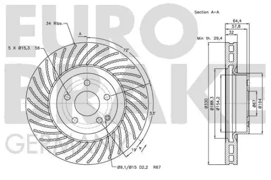 Bremsscheibe Vorderachse EUROBRAKE 5815203361 Bild Bremsscheibe Vorderachse EUROBRAKE 5815203361